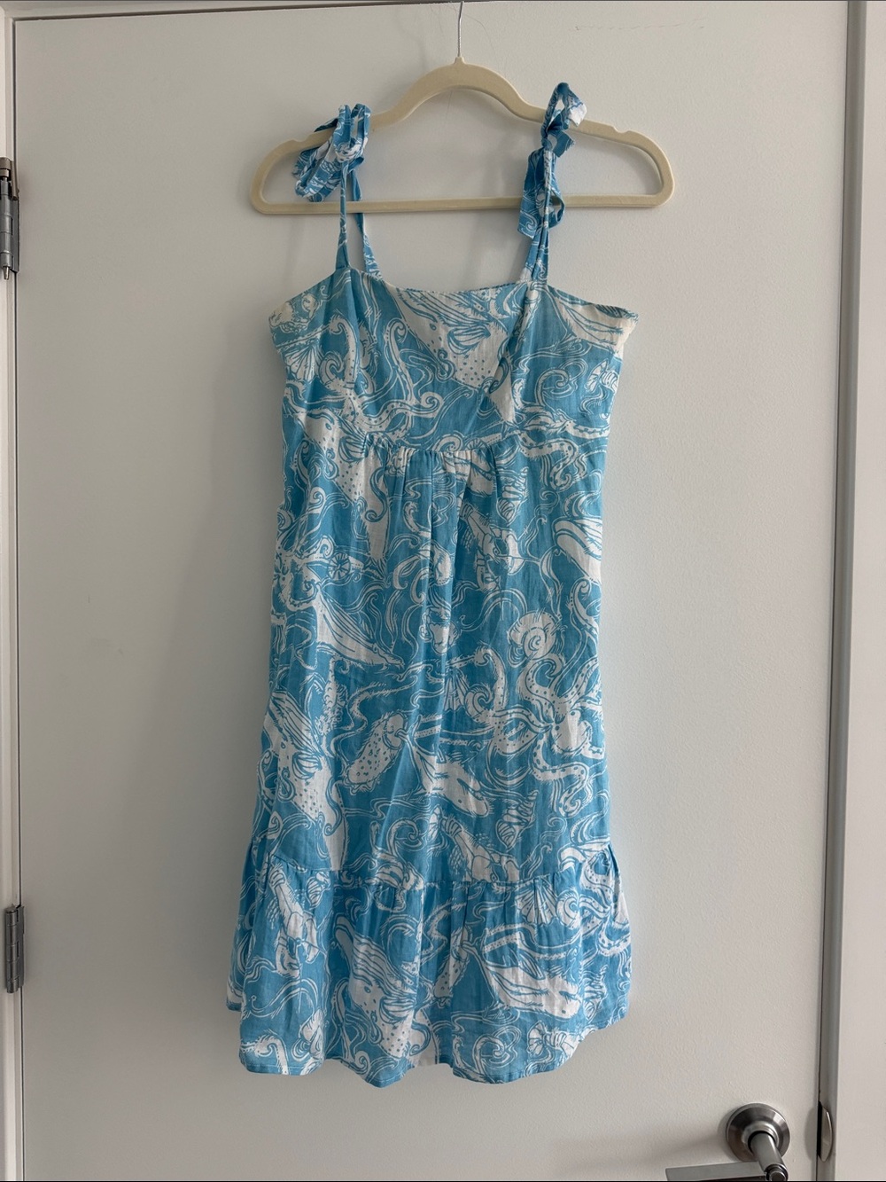 Lilly Pulitzer Blue and White Tie-Shoulder Midi Dress